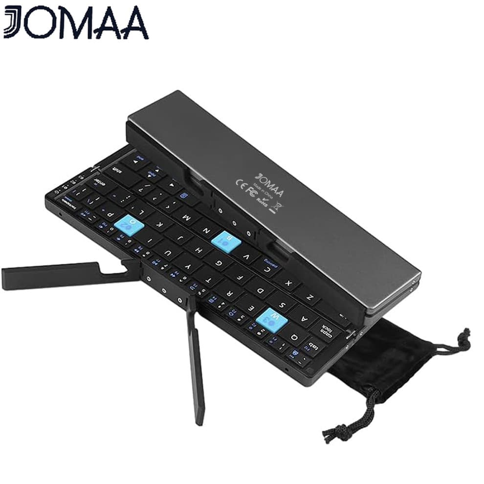 JOMAA Teclado Bluetooth Dobrável Mini Sem Fio Suportado 3 Dispositivos Com Suporte Recarregávelpara Telefone Tablet Comp