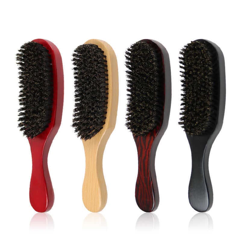 Escova de barba com cerdas de tinta de faia, escova curvada para cabeça de óleo, pente ondulado, ferramenta de estilo de