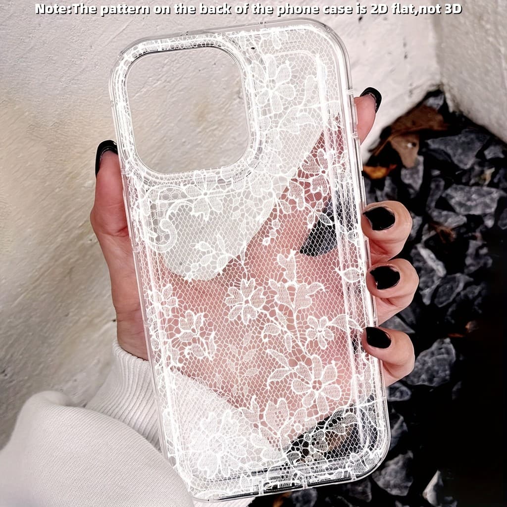 Capa para iPhone 11 12 13 14 15 16 17 Pro Max XS Max Capa para celular Com Estampa de renda floral transparente