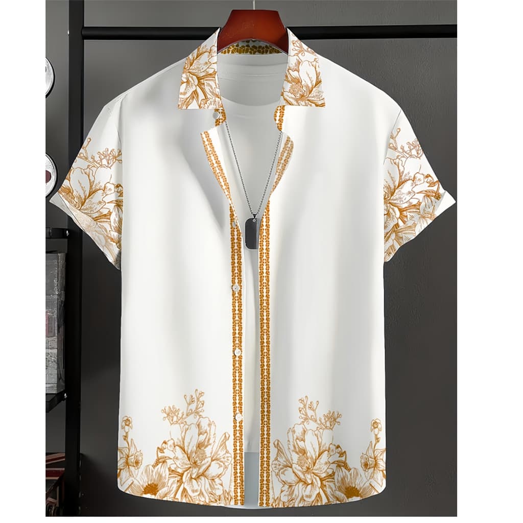 Camisa Barong Masculina Vintage , De Roupas Masculinas Com Elemento floral Estampada De Grandes Dimensões casual De Verã