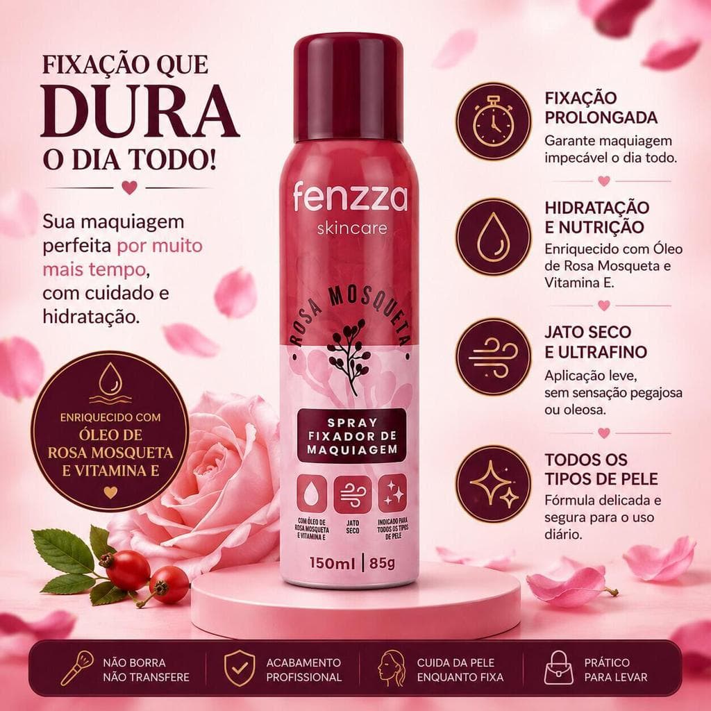 Bruma Fixadora Fenzza Rosa Mosqueta 150ml Spray para Finalização da Maquiagem FZ50010
