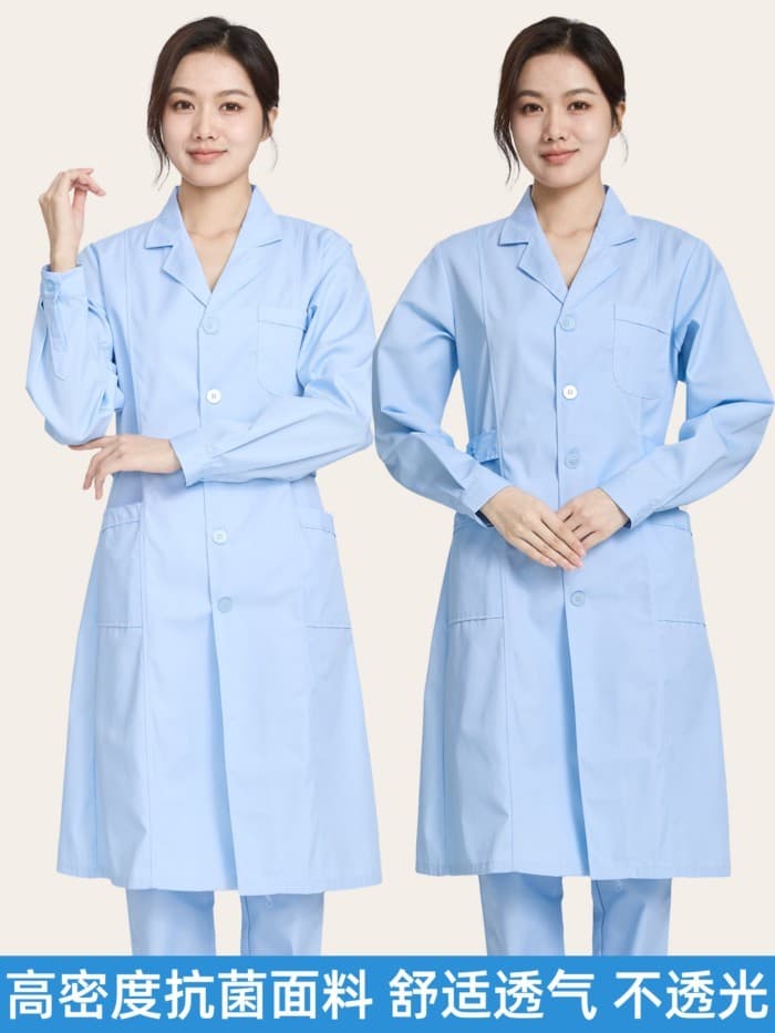 Envio em 24 horas = terno colarinho manga longa roupas de enfermeira feminina casaco azul roupas de médico fino manga lo