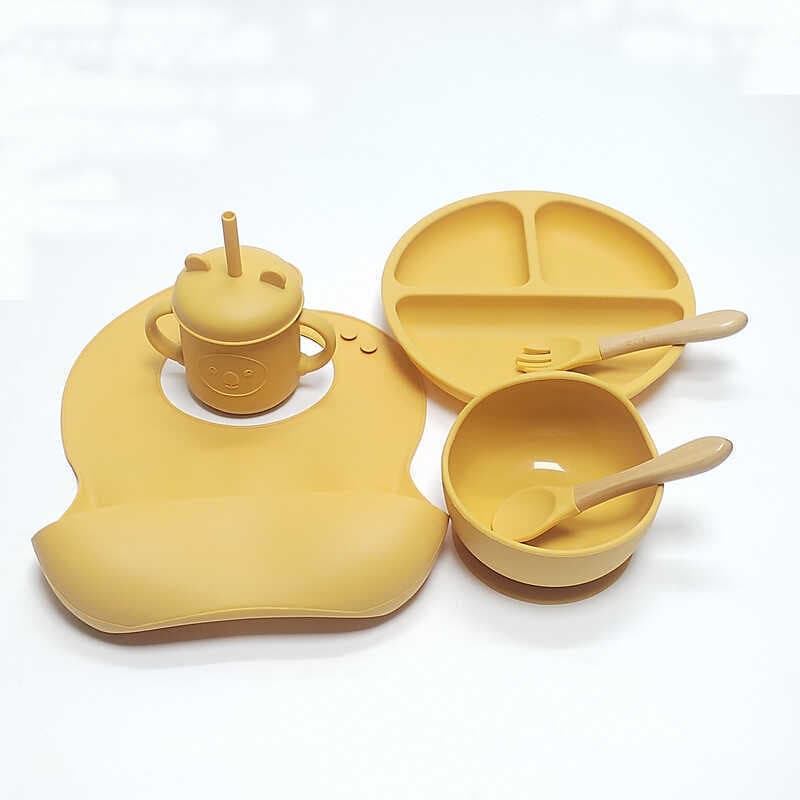 Babador de silicone para bebês, prato de jantar, ventosa de silicone, comida independente, utensílios de mesa para crian