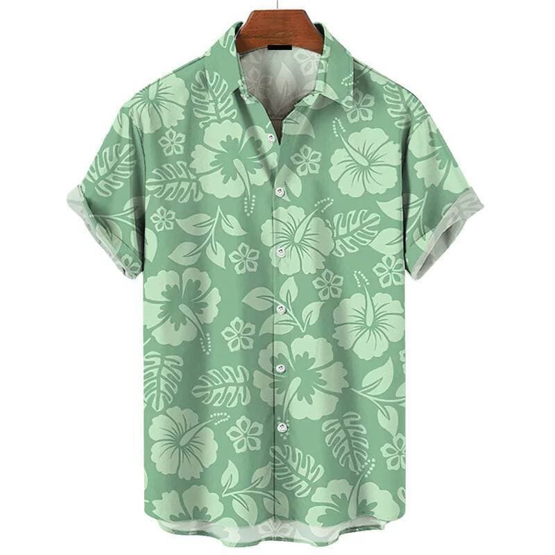 Camisa Havaiana Masculina Colorida Impressão 3d Plantas Flor Verão Moda Manga Curta Legal Rua Botão Lapela Blusa Topos R