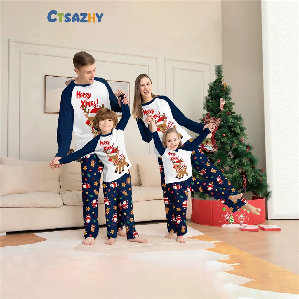 Família Pijamas Conjunto Mãe Pai Crianças Natal Combinando Roupas Soltas Macio Bebê Macacão Homewear-Filhos Pijama