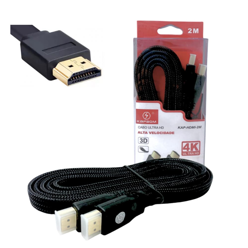 Cabo HDMI 2 metros 2.0 Full HD Alta Velocidade 4K Kapbom KAP-HDMI-2M