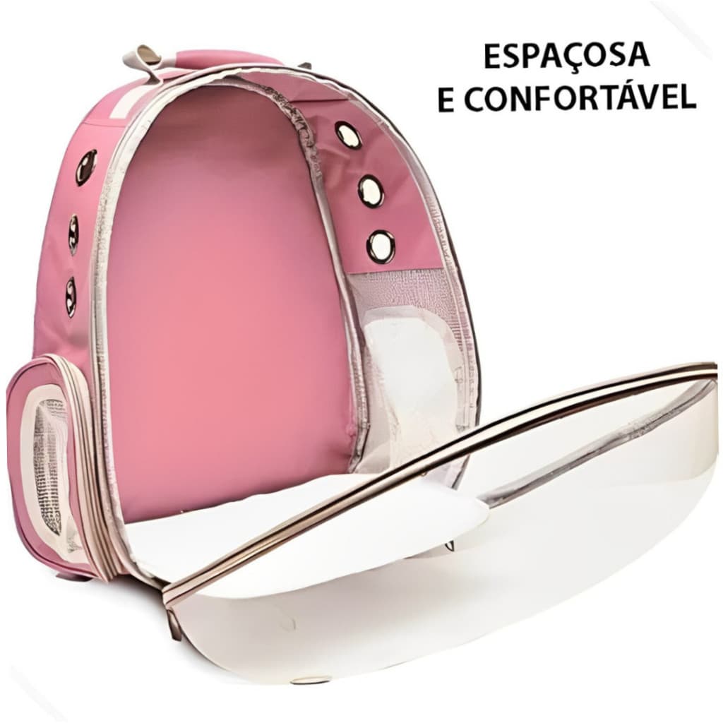 ROSA - Mochila Pet Transporte para Cães e Gatos Visão Ampla com Entrada de Ar