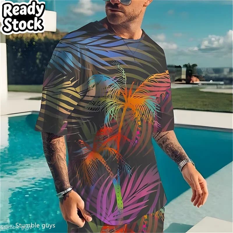 Moda Masculina De Verão Casual Retro Camiseta Solta Manga Curta Macio Confortável Tecido Oversized Esportes 3D Masculino