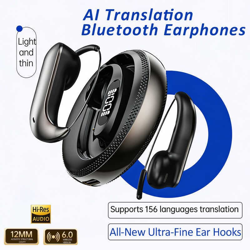 X56 Fone De Ouvido Bluetooth Com Recurso De Tradução Display Digital Inteligente Duplo Gancho Compacto Portátil