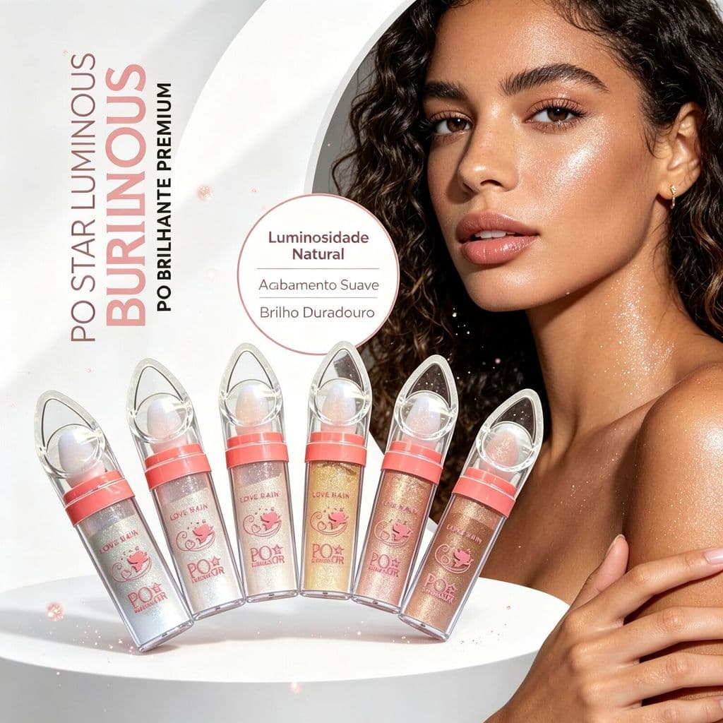 Love Rain Pó Iluminador – 6 Cores Disponível, Textura Leve, Brilho Natural e Aplicador de Esponja LR9101