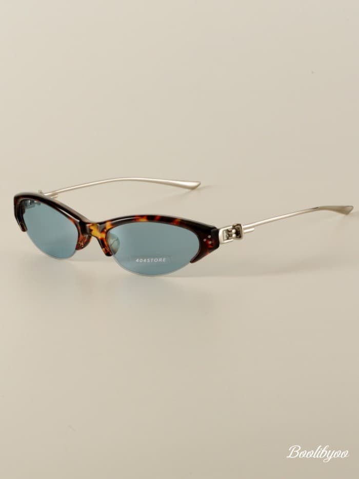 Boolibyoo meia armação olho de gato óculos de sol ins mesmo estilo Retro Metal estilo óculos de sol protetor solar femin