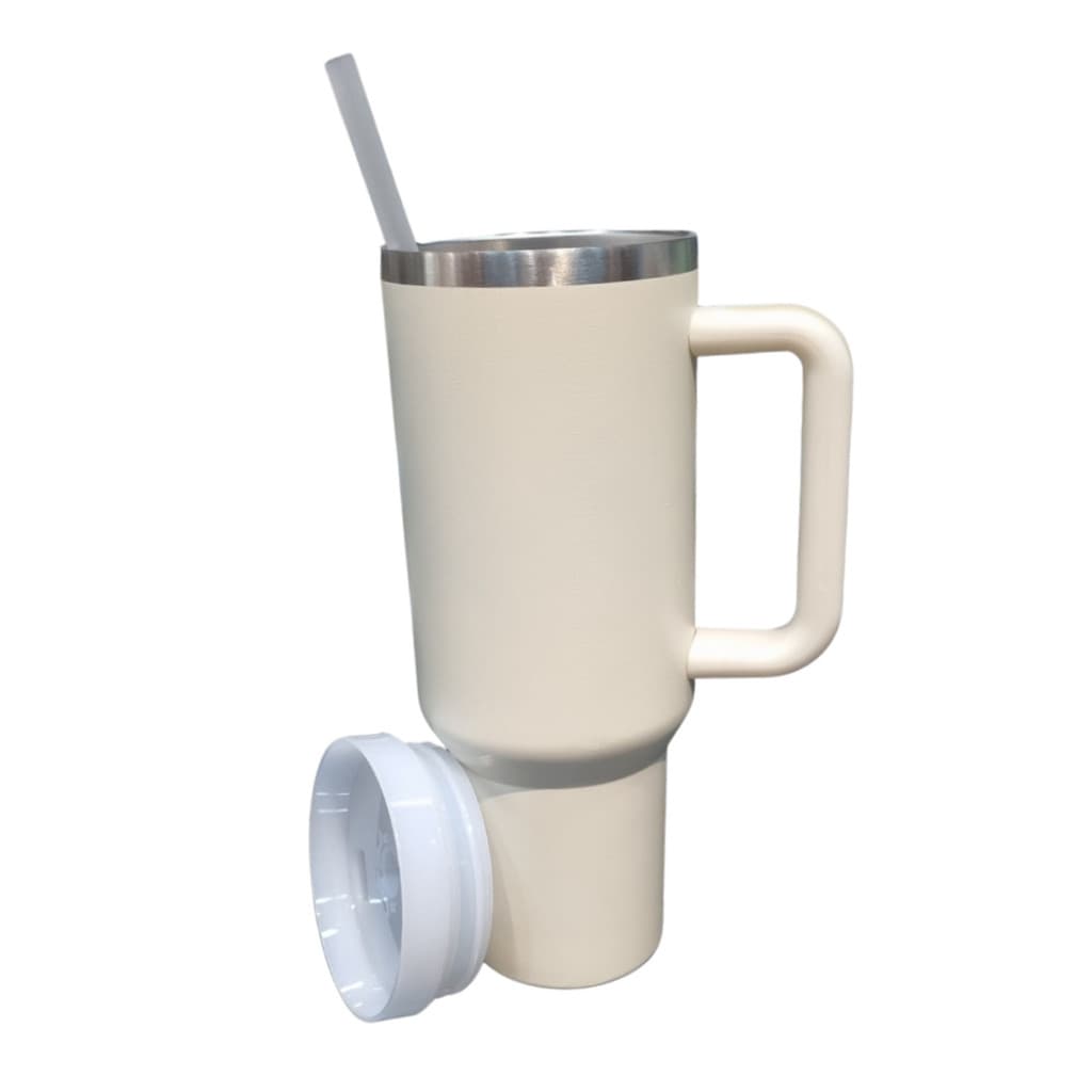 Normal - Copo Caneca (1200 ml) Térmica Inox com Alça e Canudo - Bege