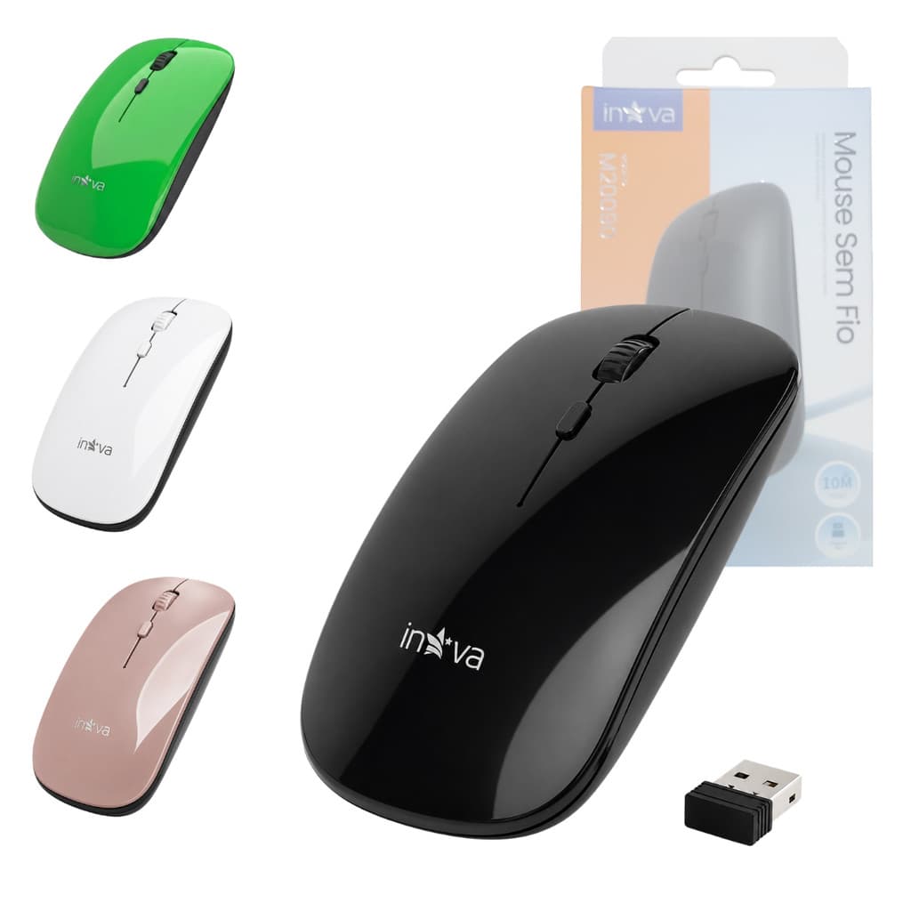 Mouse Sem Fio compacto com receptor USB nano 2.4GHz INOVA M20090