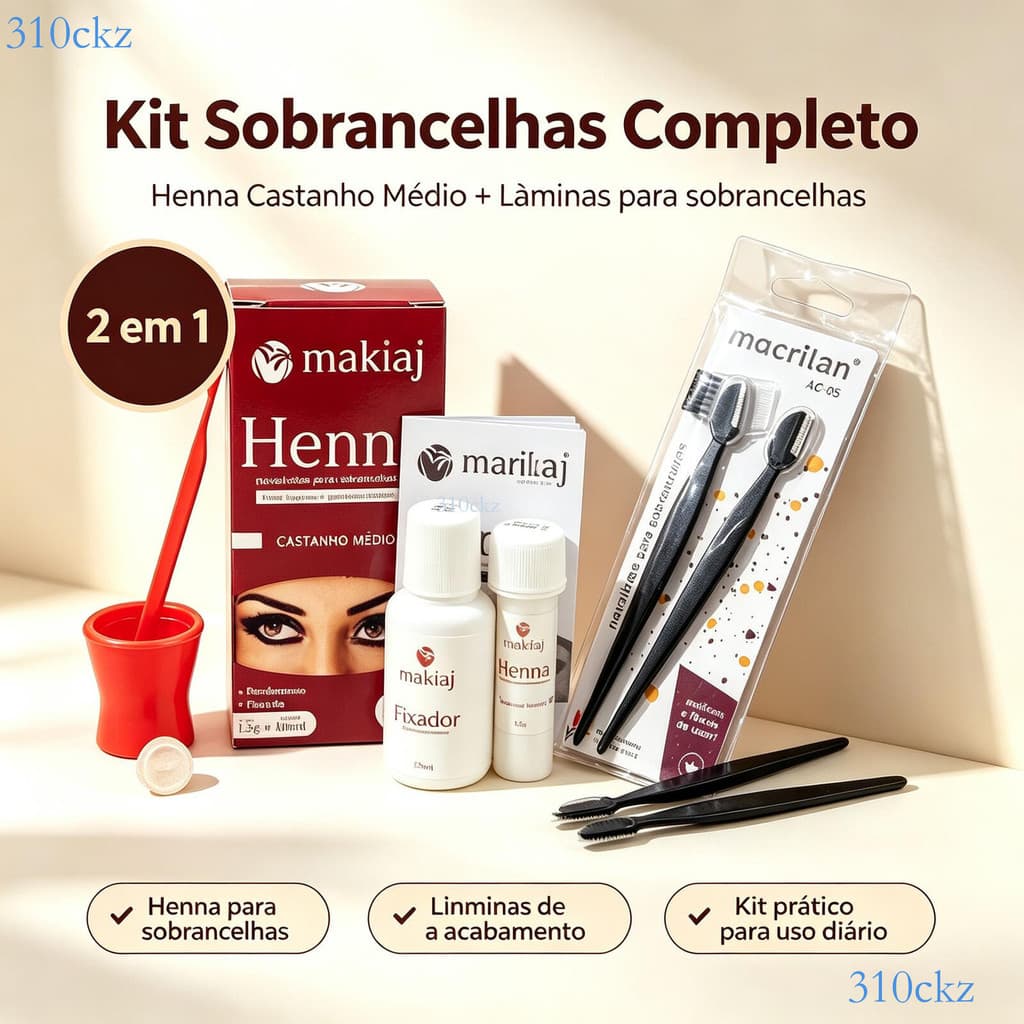 Kit Henna Sobrancelhas Makiaj Completo com Lâminas para Iniciantes Design Perfeito e Fácil ✨310ckz