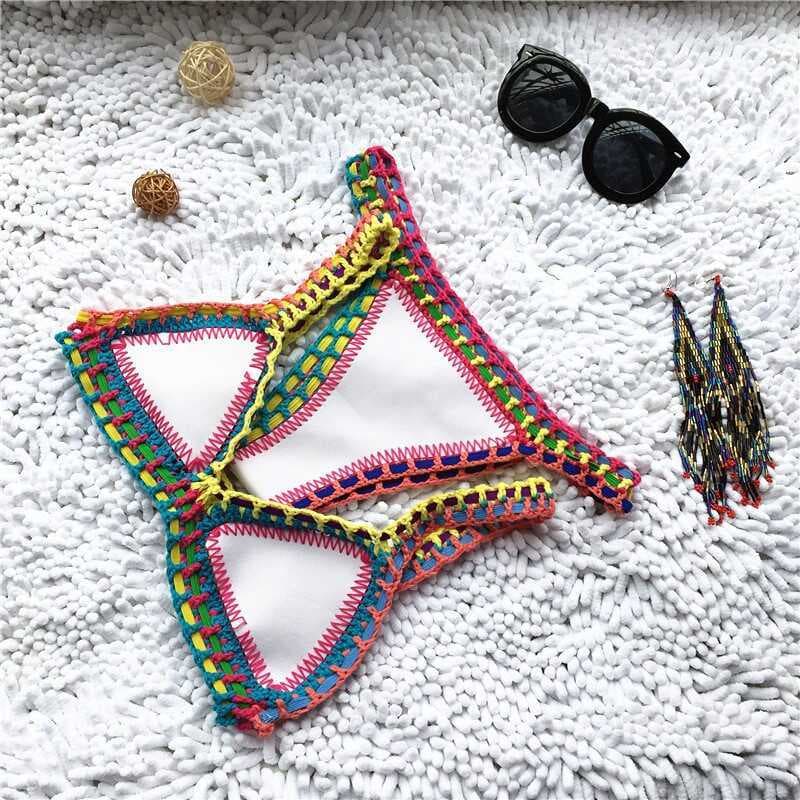 Biquíni de Neoprene americano europeu, maiô de praia para mulheres, tecido à mão, dividido