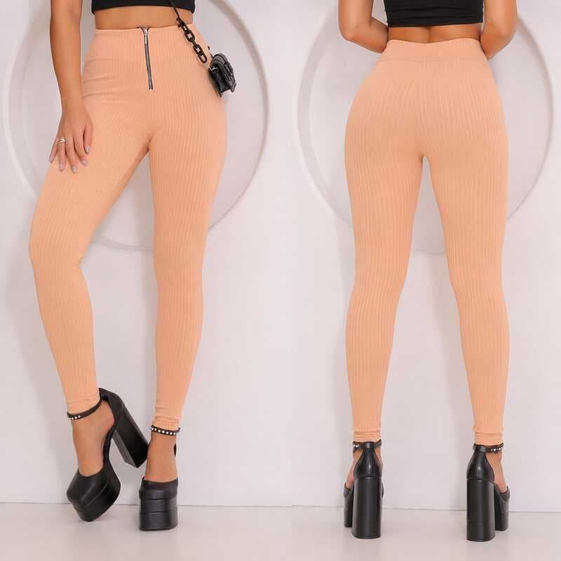 Calça Legging Power Canelada Cós Alto Elástica para Academia Treino e Passeio
