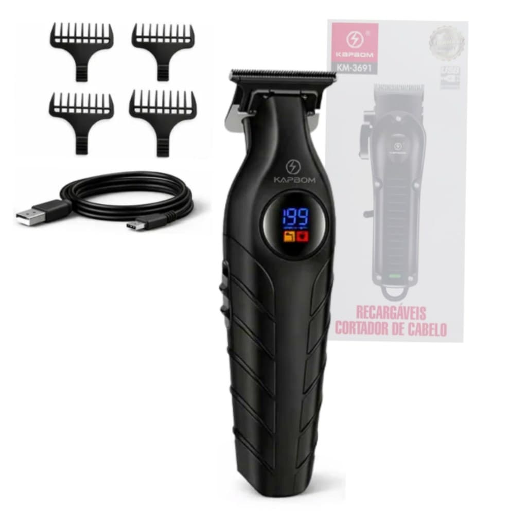 Máquina Aparador de Pêlo e Cabelo Profissional Recarregável com Tela Digital