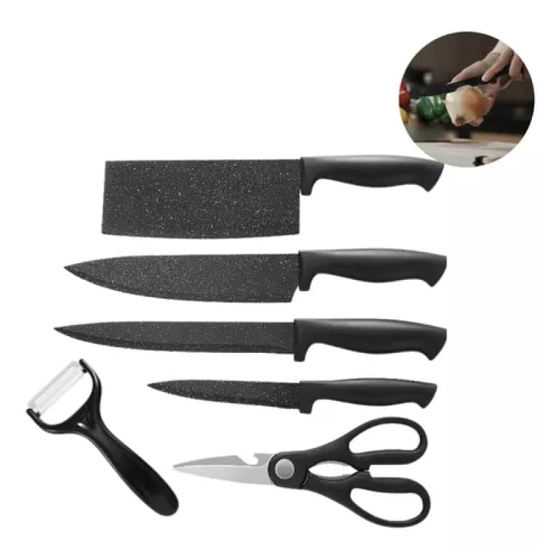 Kit Facas 6 Pecas Preto Cozinha Em Aco Inox Churrasco