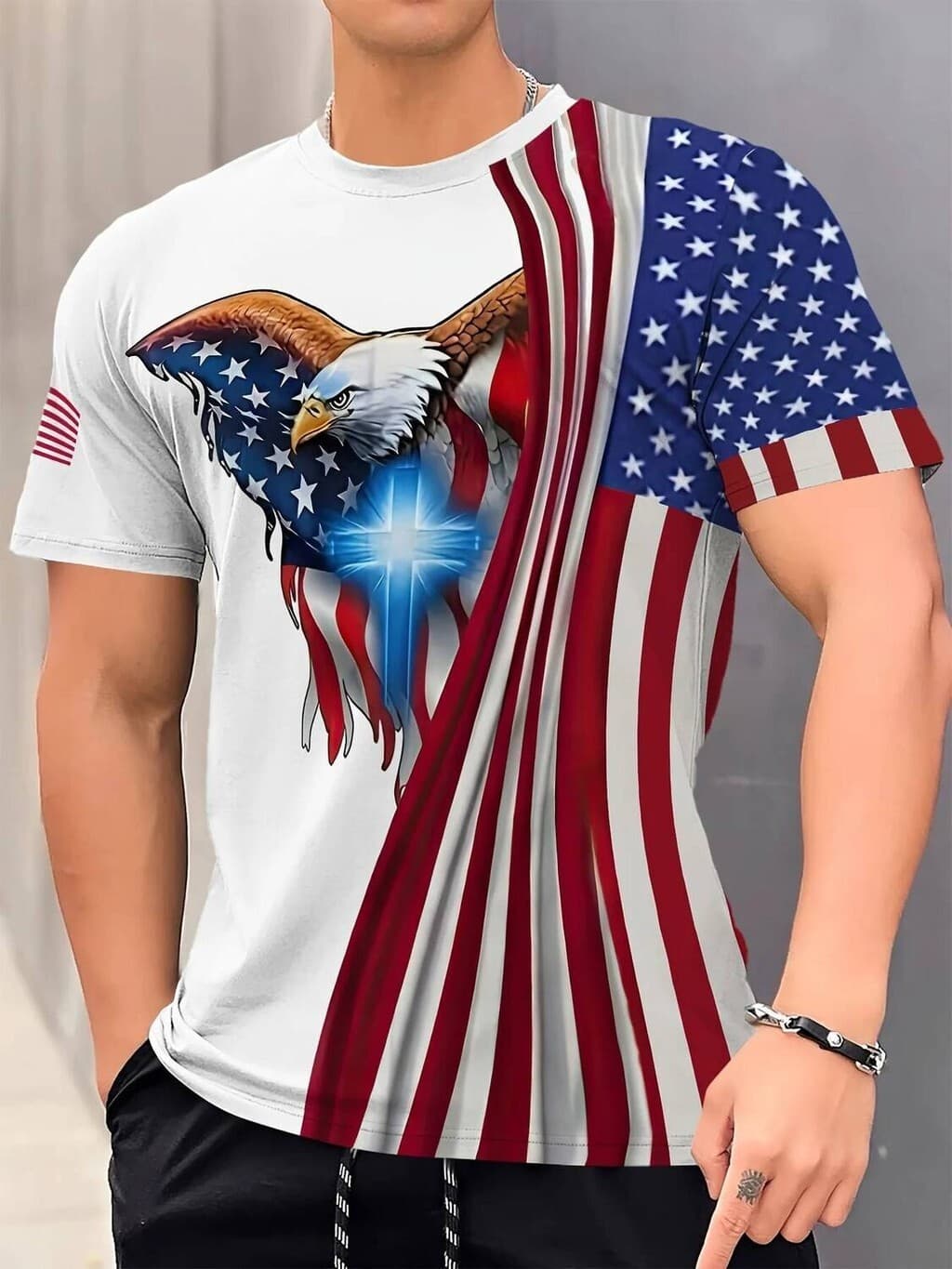 2026 Camiseta Masculina Com Estampa De Águia , Casual , Manga Curta , Gola Redonda , Roupas Masculinas Para Esportivas A