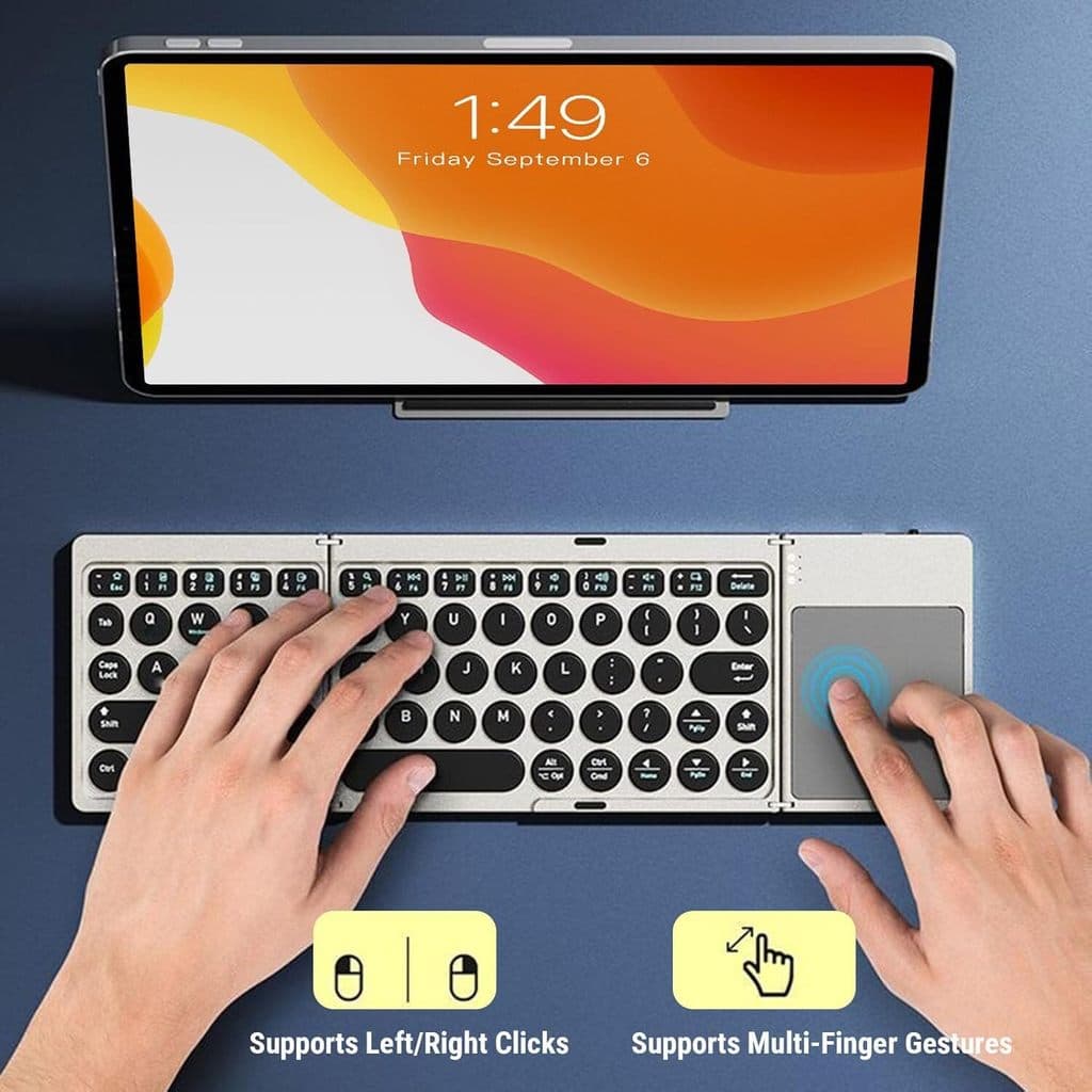 JOMAA Mini Teclado Portátil Sem Fio Com Suporte Magnético Recarregável Bluetooth Mouse Dobrável Para Viagem Touchpad
