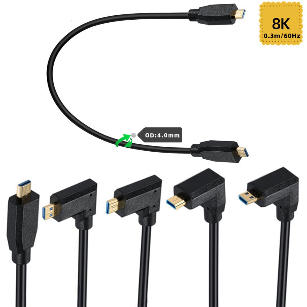 Cabo de vídeo 8K @ 60Hz cabo fino OD4.0mm Mini micro hdmi macho para micro hdmi macho cabo adaptador banhado a ouro cabo