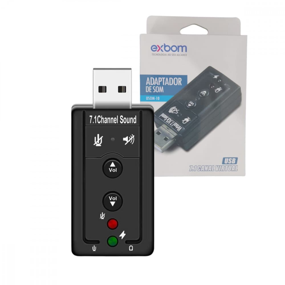 Adaptador De Som USB 7.1 Canal Virtual Áudio P2 Exbom USOM-1