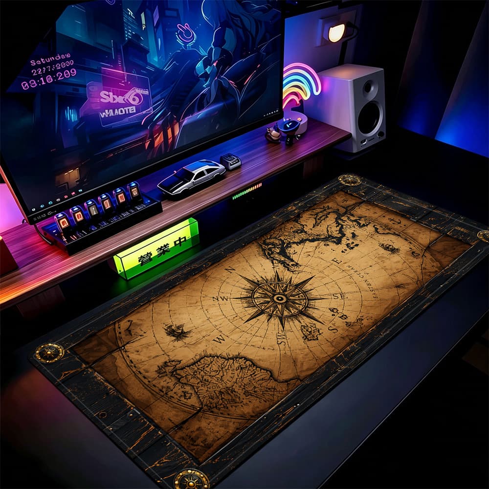 Grande Jogo Mouse Pad Antiderrapante 80X30 CM Impressões Personalizadas Mousepad Costurado Borda Bússola Mapa