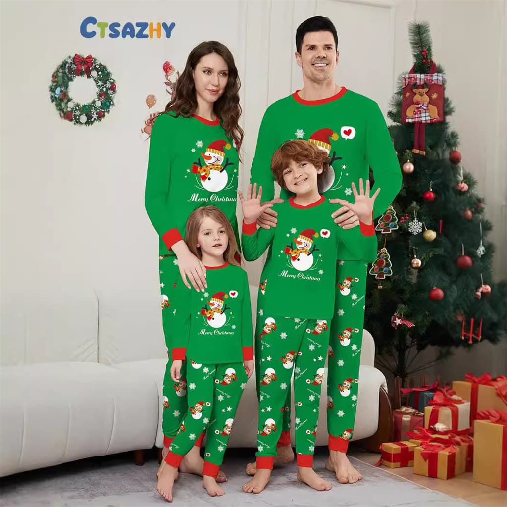 Inverno Mãe Filha Pai Filho Roupas Combinando Boneco De Neve Estrela Natal Família Pijamas Conjunto Algodão Bebê Sleewea