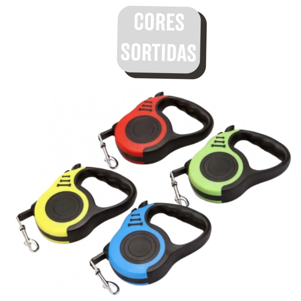 Coleira Guia Retrátil Cachorro Passeio Pets 3 metros - (Cores Sortidas)
