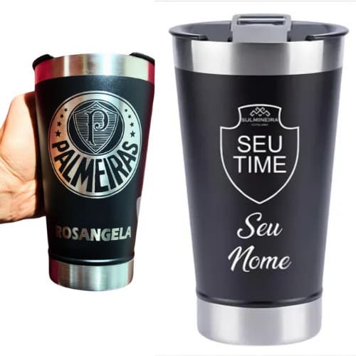 Copo Térmico Personalizado Logo do seu time e seu Nome Gravação a Laser Permanente Aço Inox 470ml