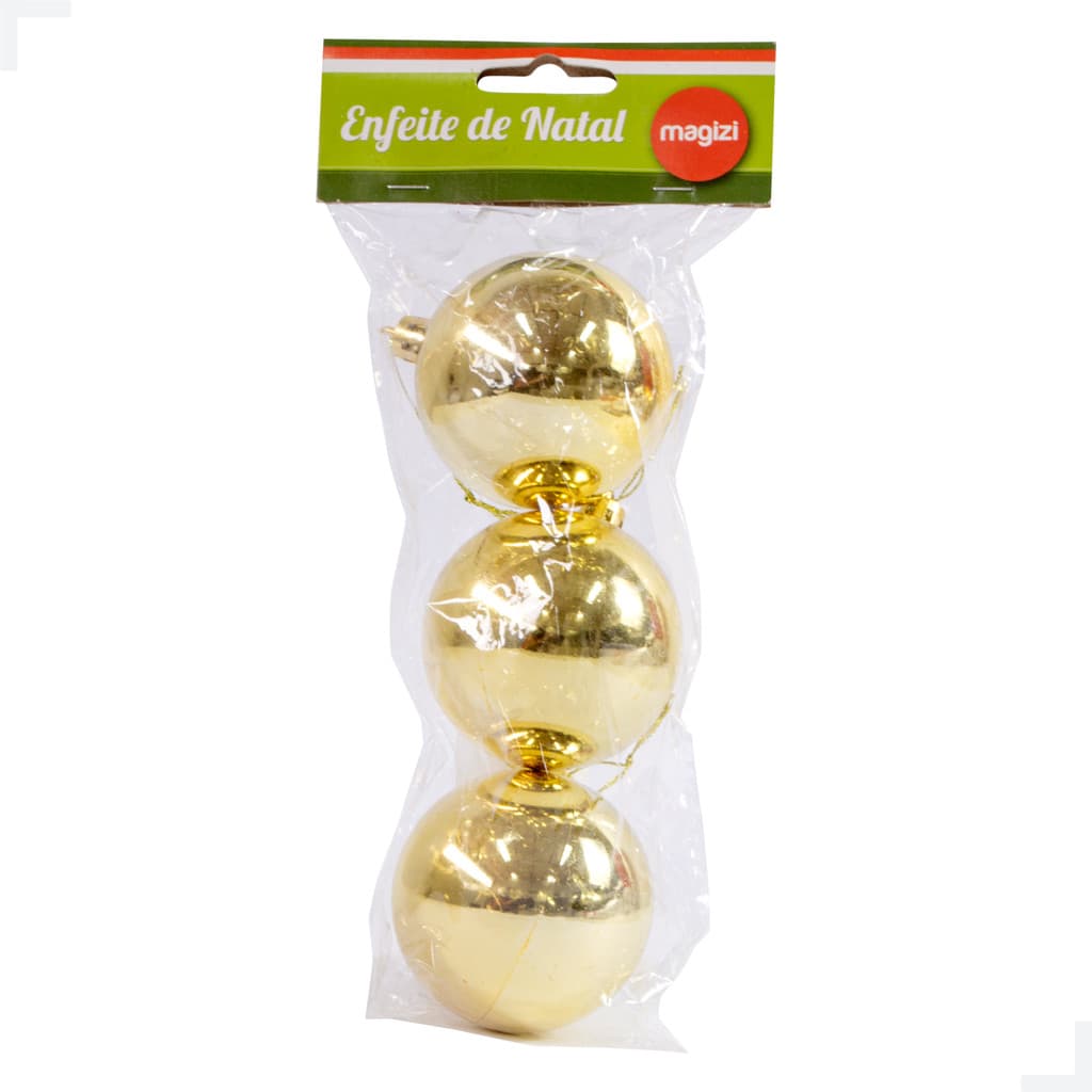 Enfeite de Natal Bola Brilhante 6cm Dourada – Kit com 3 Unidades Magizi | Click-In