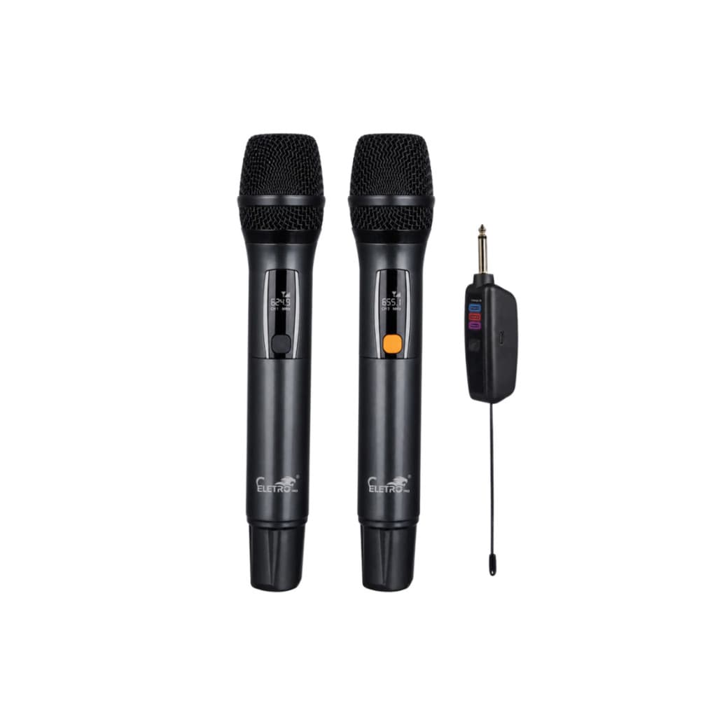 Kit 2 Microfone Sem Fio Duplo Profissional para Igreja Karaokê Eventos UHF Eletromex EL-5021 P10