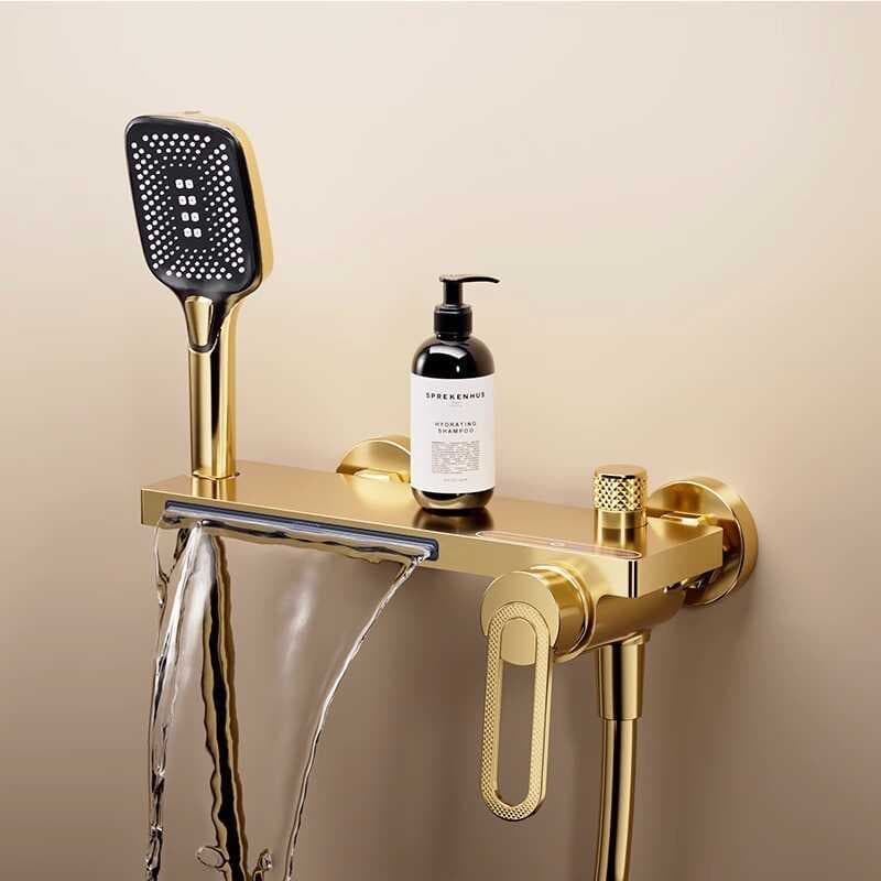 Torneira de banheira dedicada água quente e fria chuveiro Sprinkler tanque cachoeira tipo toda parede cobre saída água d