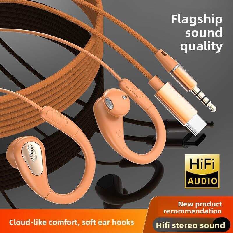 Fones De Ouvido Esportivos Com Fio E Gancho De Orelha De 3.5 Mm Tipo C Microfone Controle De Linha Estéreo De Alta Fidel