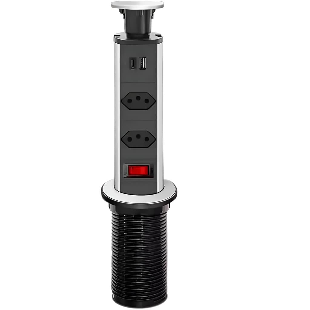 Torre Tomada Embutida Mesa 2 Tomadas 1 USB 1 Tipo C