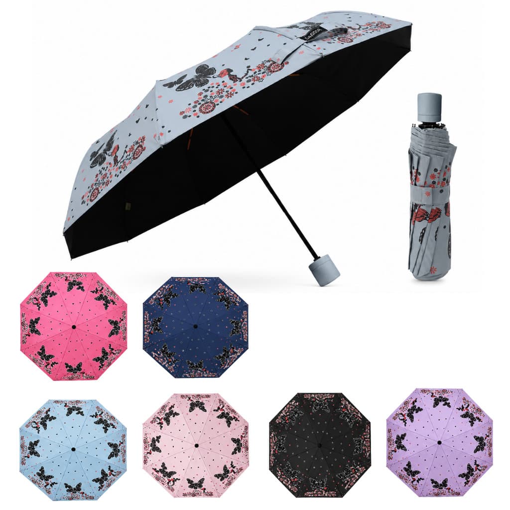 Guarda-Chuva Florido com Borboletas 32cm Proteção Solar Blackout