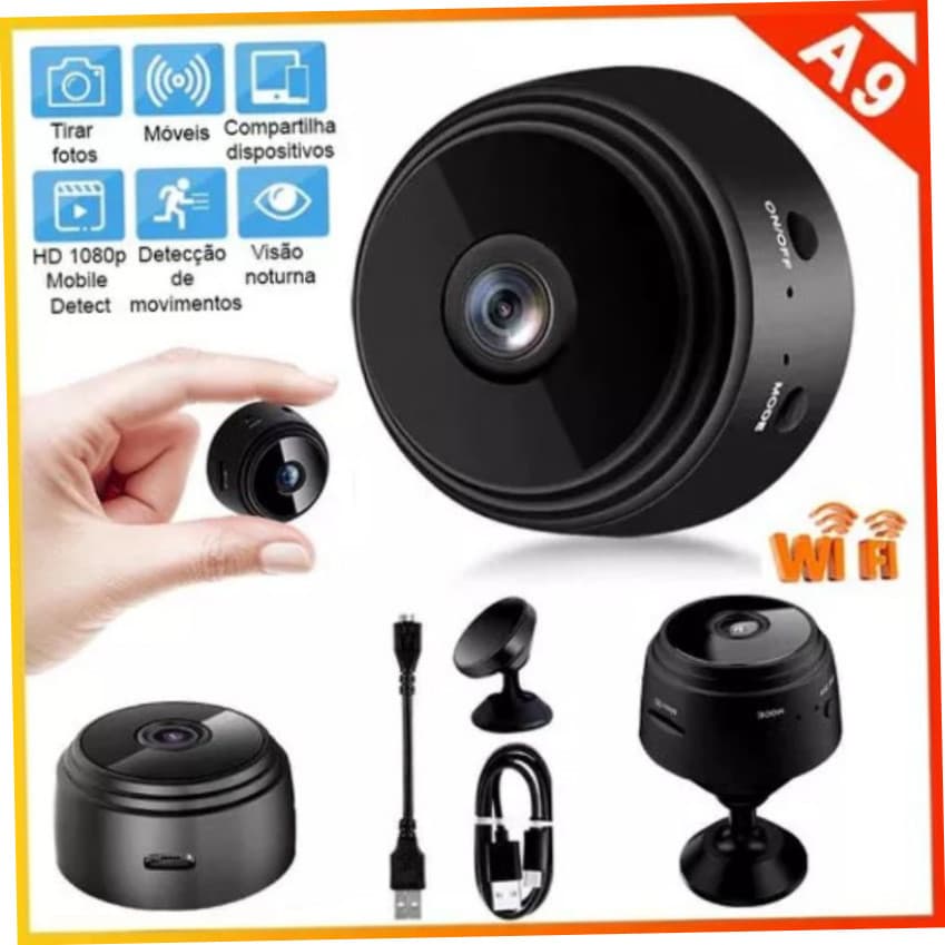 Mini Câmera A9 HD com Visão Noturna Wi-Fi - Sem Fio