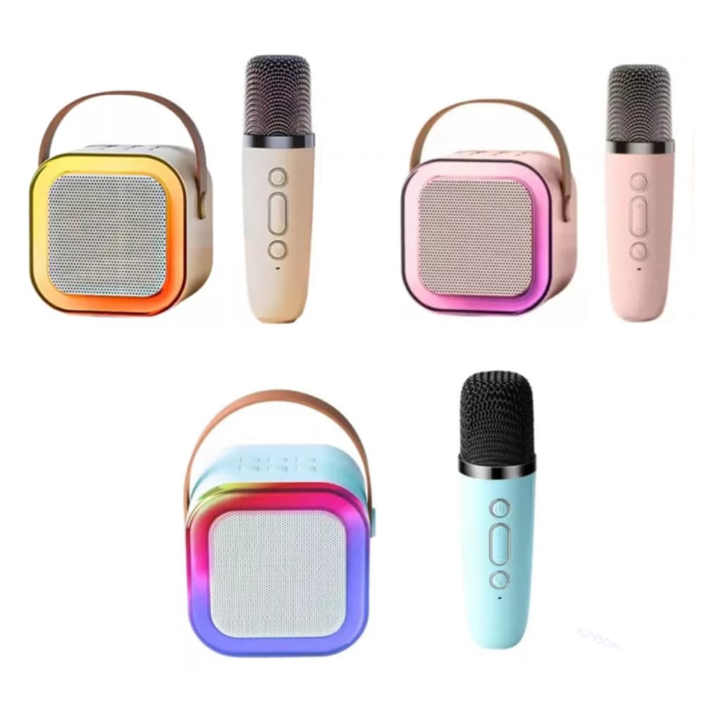Caixa De Som Bluetooth Recarregável Kit Karaokê Festas Portátil LED Com Microfone Sem Fio Kapbom K12
