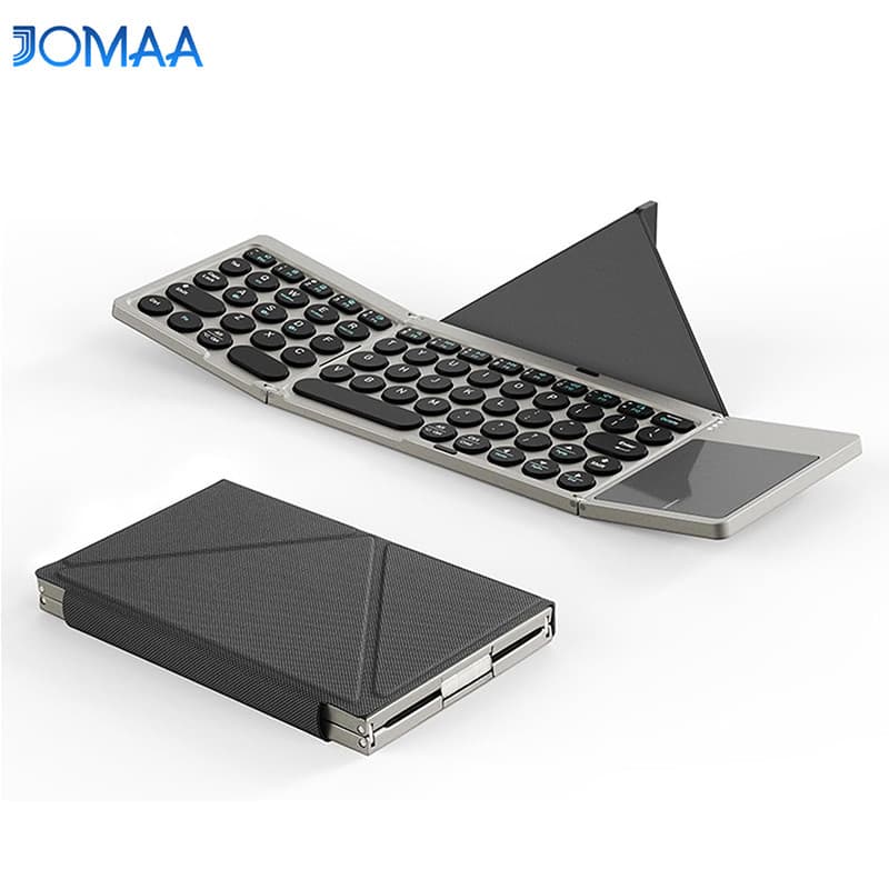 Teclado Bluetooth Dobrável JOMAA Com Sem Fio Touchpad Suporte De Capa De Couro PU Teclados Recarregáveis De Clique Silen