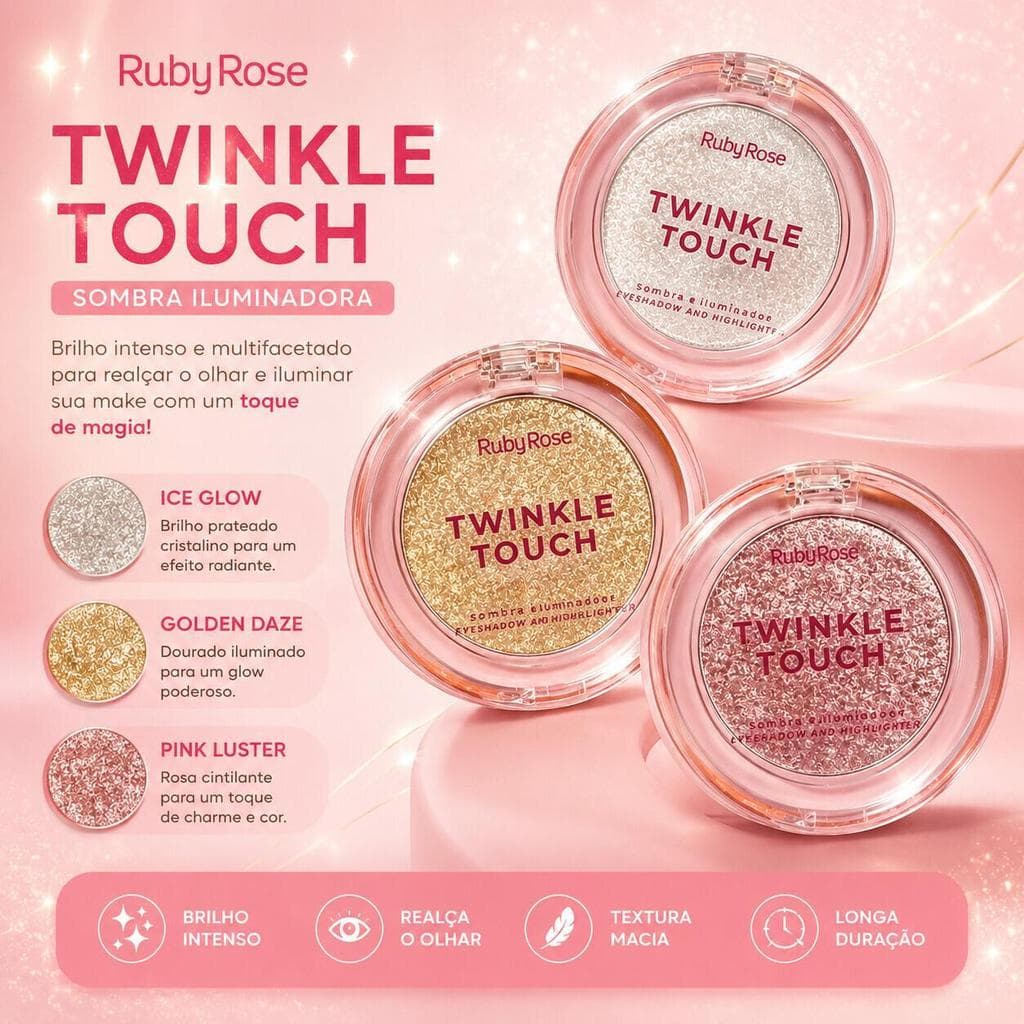 Ruby Rose Iluminador Twinkle Touch HB-M1004 Brilho Suave Textura Aveludada e Fácil Aplicação
