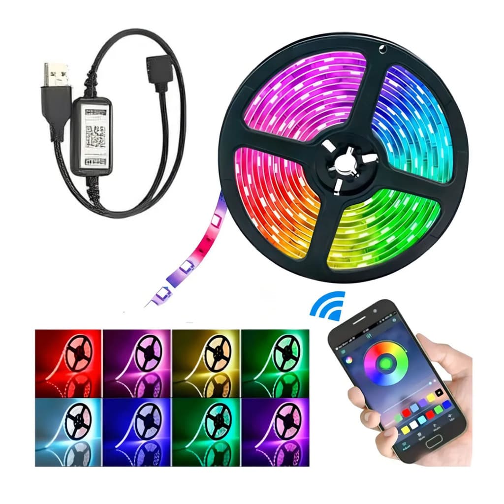 Fita Led Conexão USB 5 metros Luz Colorida RGB Controle Bluetooth Kapbom KAP-5050P