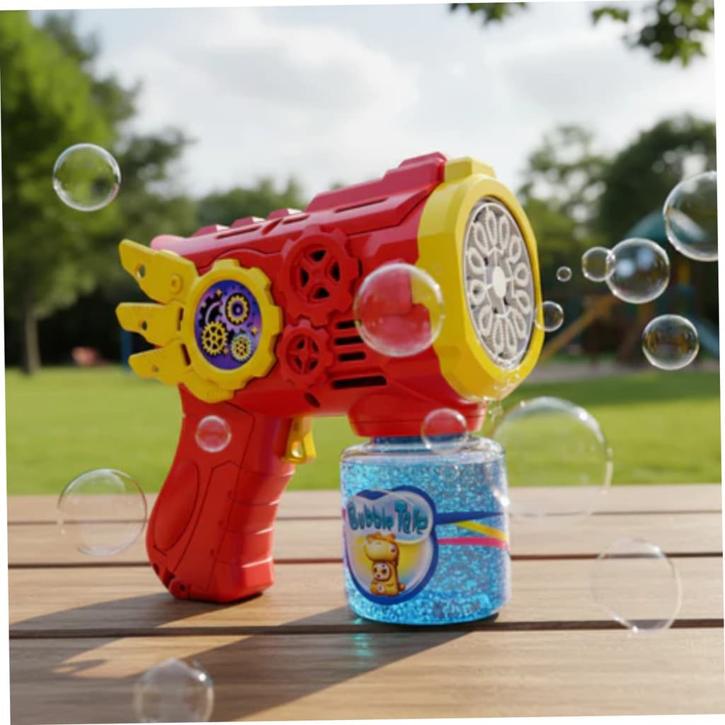Pistola De Bolhas De Sabão Automática Vermelha Bubble Gun Lançador Elétrico Com Luzes E Led Divertido Para Crianças