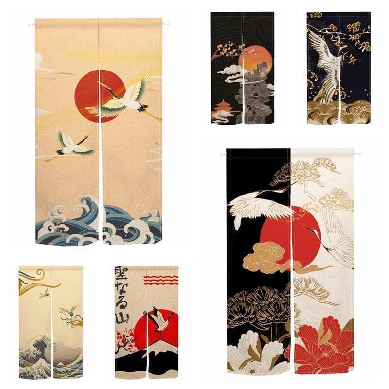 Cortinas Japonesas Para Porta De Guindaste , Cortina Vermelha Com Estampa Floral Sala De Jantar De Linho Cozinha , Meia