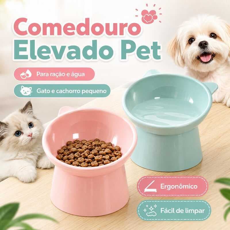 Comedouro Bebedouro Elevado Pet Gato Cachorro Pequeno Pote Ração Água Anatômico