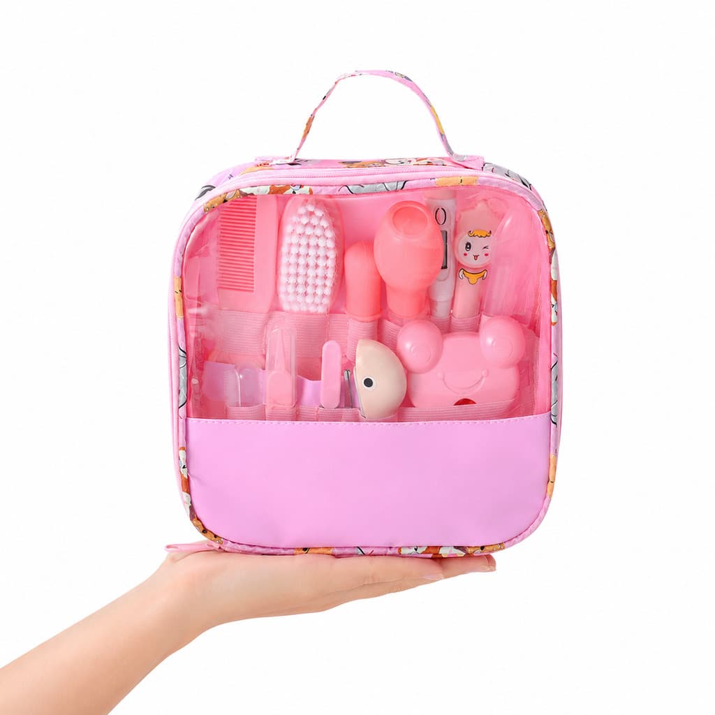 Kit Higiene Bebê 13 Peças com Necessaire Rosa Completo Snel Home para Enxoval
