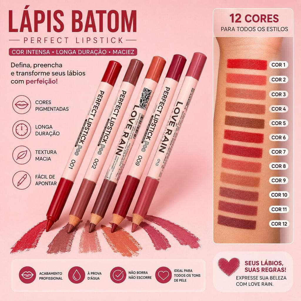 Lápis de Boca Love Rain LR-4504 para Contorno dos Lábios com Aplicação Suave e Toque Confortável