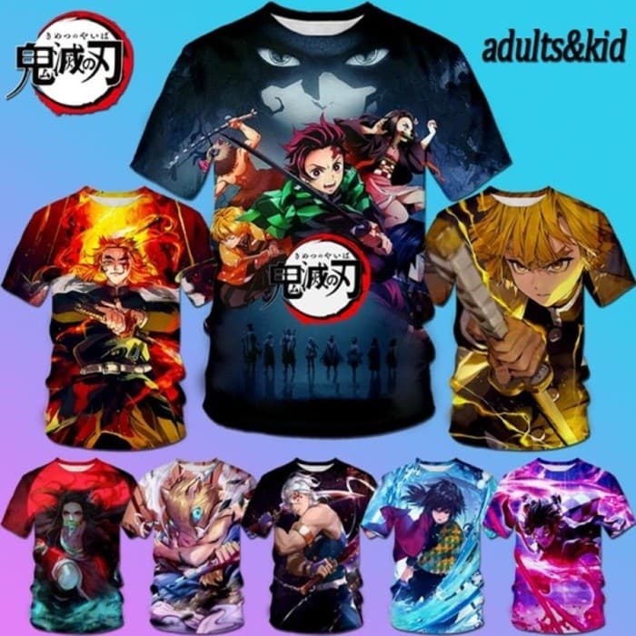 2026 Verão Nova Moda Anime Demon Slayer Impressão 3D Masculino Em Torno Do Pescoço Manga Curta Topos Camisetas Para Adul