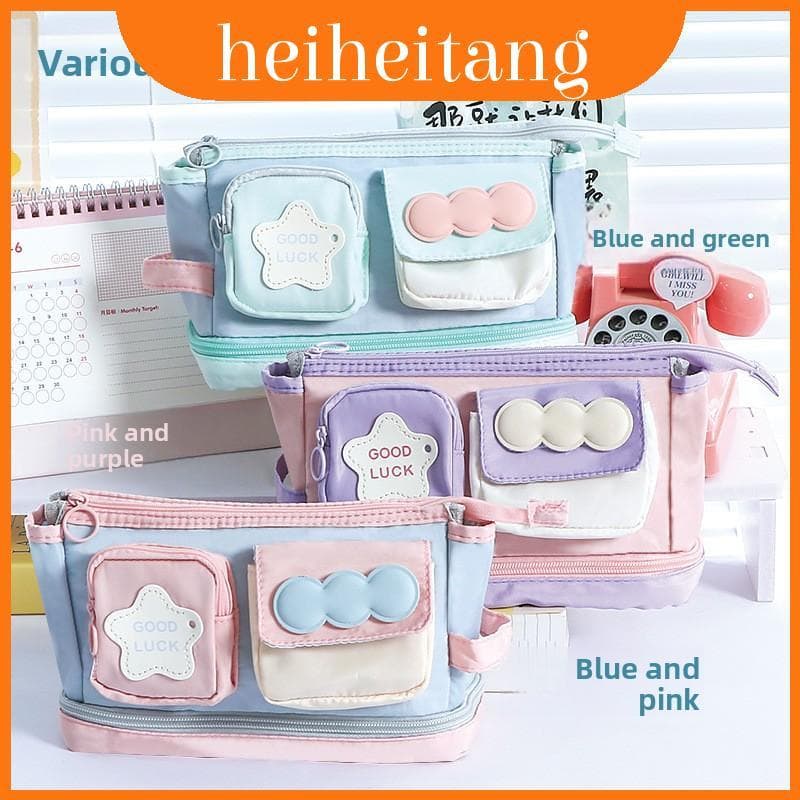 Bolsa De Papelaria De Lona Com Alça De Contraste Espaçosa Design Bonito Para Uso No Ensino Médio E Escritório