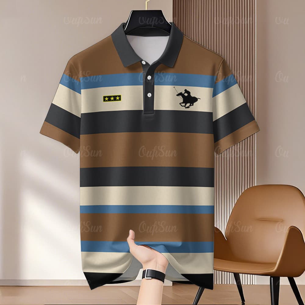 Camisa Polo Listrada Masculina Para Roupas Masculinas Vintage ASEAN Topos Étnica Oversize Padrão Retro Ao Ar Livre Stree