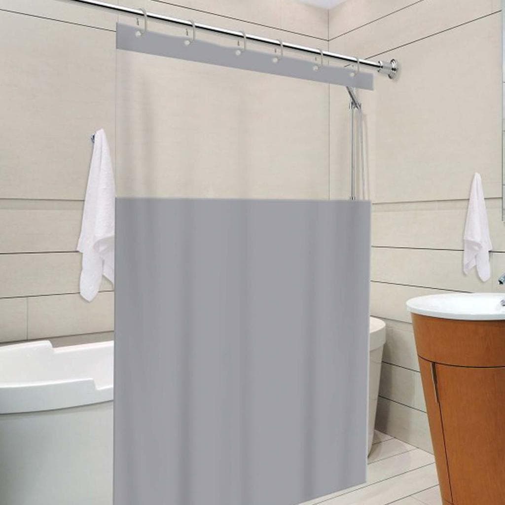 Cortina Box Banheiro Com Visor Antimofo Impermeavel Pvc Vida Pratika Cor:Cinza